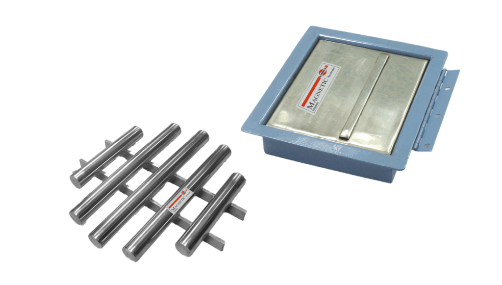 Magnetic grate and housing, used for removing metal contaminants.