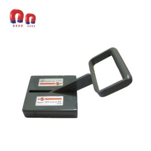 Magnet lifter tool with a handle, gray, for metal objects.